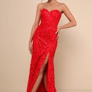 Lulu’s Elegant Red Strapless Evening Dress